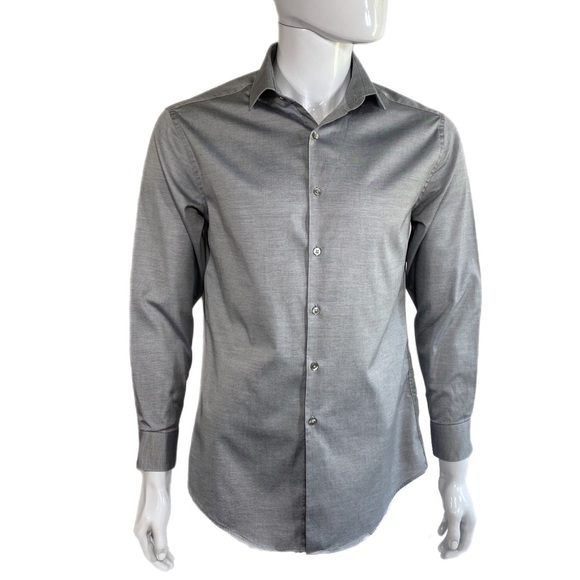 DKNY Men’s Satiny Shaped Slim Fit Natural Stretch Long Sleeve Dress Shirt - Picture 1 of 7